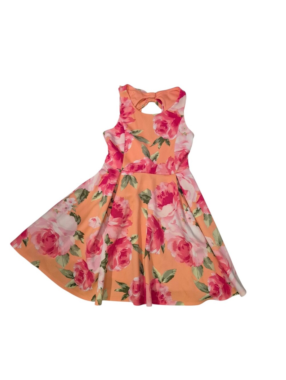 Bonnie Jean Sleeveless Halter Bow Accent Floral Fit And Flare Dress Girl's Sz 12